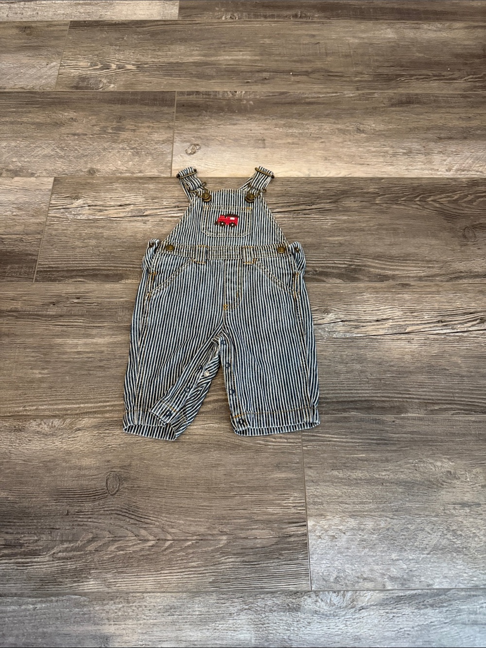 Gymboree Striped Blue & White Kids Overalls with Red Truck Patch